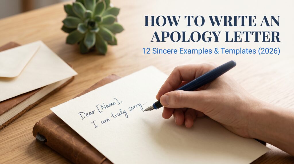 Person writing a heartfelt apology letter at a desk with pen and paper