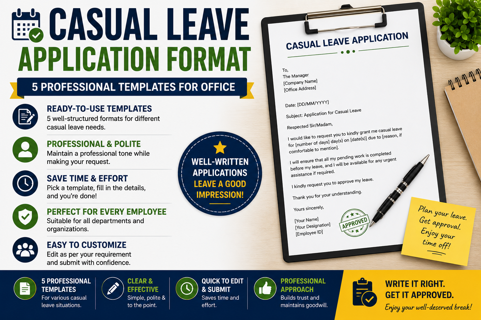 Casual leave application format — ready-to-use office leave application templates