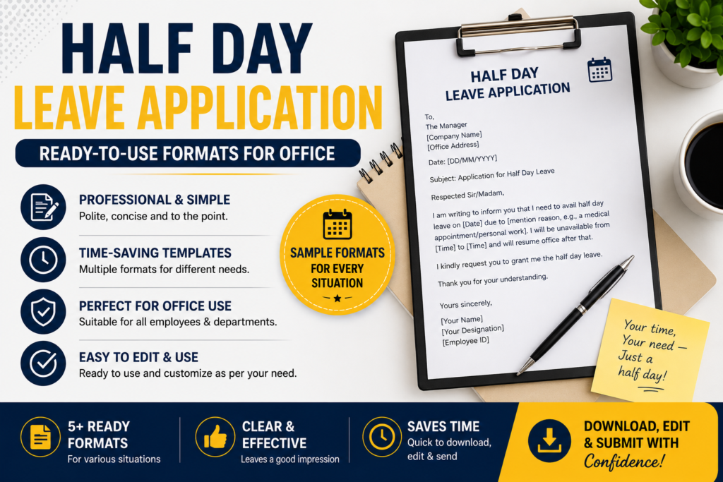 Half Day Leave Application — 5 Ready-to-Use Formats for Office